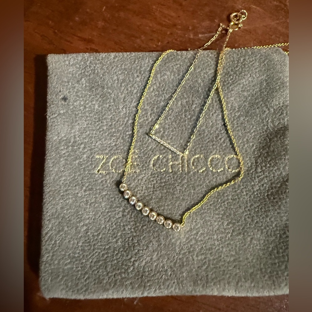 Zoe Chico 14k gold and diamond necklace bezel & Gorjana bracelet